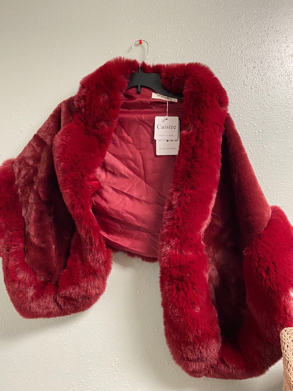 Women's Faux Fur Shawl Scarf Wrap Shrug Winter Warm Cloak Coat Cape -Red-NEW-MM